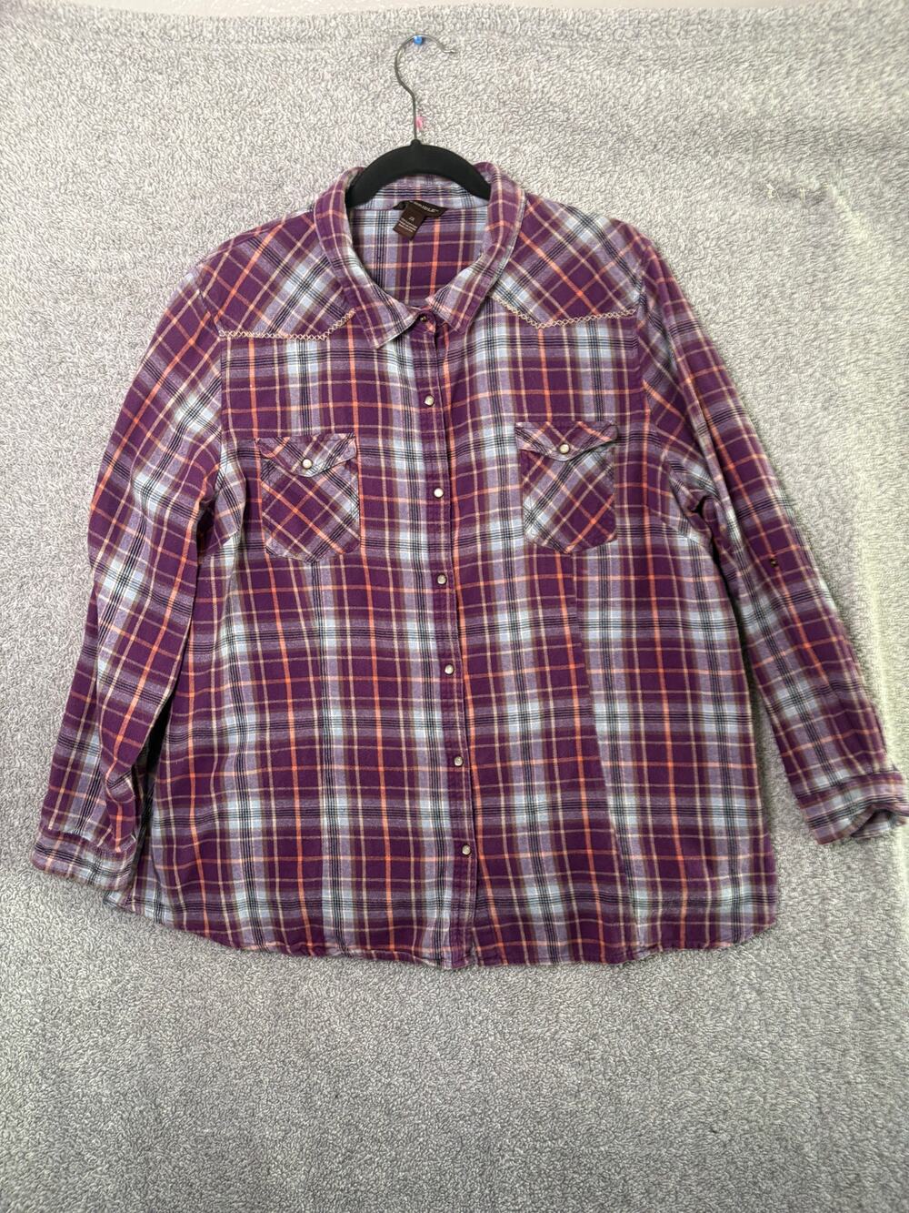 Bit & Bridle 2X Purple Plaid Pearl Snap Western Shirt Cowgirl